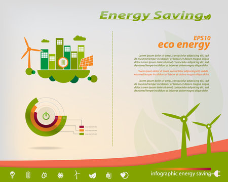 Energy saving infographics collection solar, wind, water, energy industry theme design elements, icons energy saving