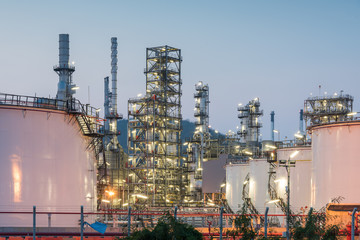 Oil Refinery factory at sunset