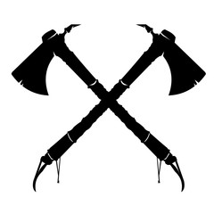 Vector illustration of two crossed American Indian Tomahawk axes. 
Crossed Axes weapon Silhouette war icon.