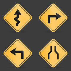 Set of orange road sign on a black background