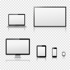 TV screen, lcd monitor, notebook, tablet computer, mobile phone, smart watch isolated on transparent background