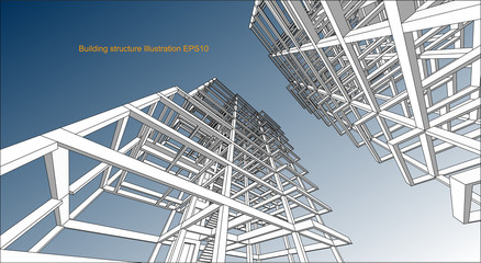 building structure abstract, 3d illustration, vector