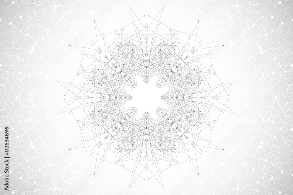 Aufkleber Geometric abstract background with connected line and dots. Molecular structure dna or neuron composition. Vector illustration