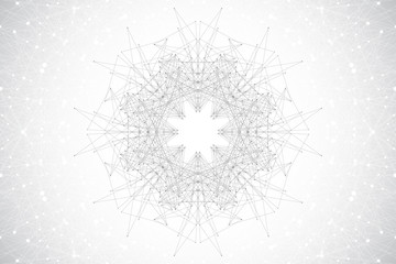 Obraz premium Geometric abstract background with connected line and dots. Molecular structure dna or neuron composition. Vector illustration