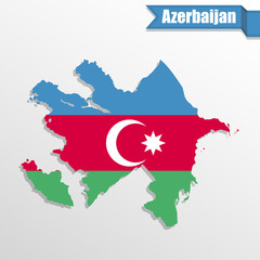 Azerbaijan map with flag inside and ribbon