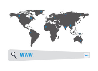 Web search engine button and world map vector illustration