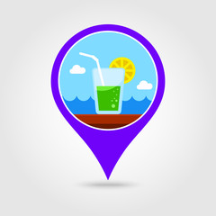 Cocktail pin map icon. Summer. Vacation