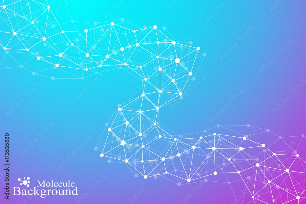 Poster Geometric abstract background with connected line and dots. Molecular structure dna or neuron composition. Vector illustration