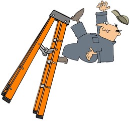 Worker falling off a stepladder