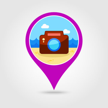 Photo Camera pin map icon. Summer. Vacation