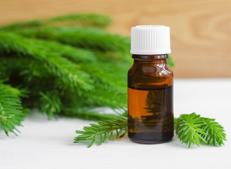 Small bottle of essential spruce (fir) oil