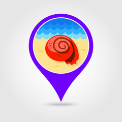 Seashell pin map icon. Summer. Vacation