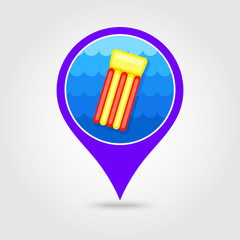 Floating mattress on beach pin map icon. Summer