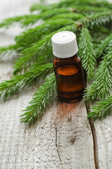 Small bottle of essential spruce (fir) oil
