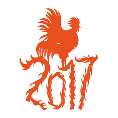 Vector illustration with cock red silhouette. 2017