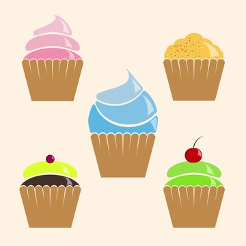 Vector illustration. Cupcakes. Set flat images