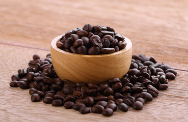 coffee beans on wooden background