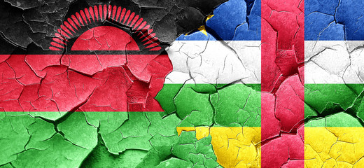 Malawi flag with Central African Republic flag on a grunge crack
