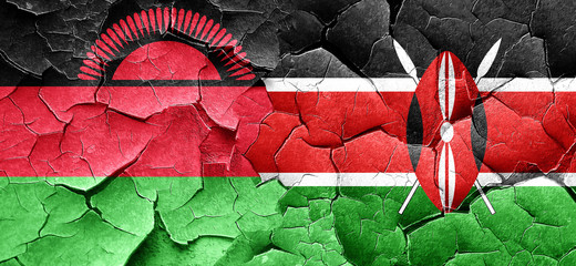 Malawi flag with Kenya flag on a grunge cracked wall