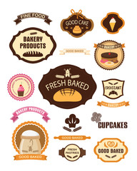 Set of vintage retro bakery pastry labels, badges, ribbons, cards and design elements