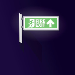 Emergency fire exit sign glowing in the dark.Vector design.
