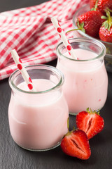 Strawberry milkshake in the glass jar