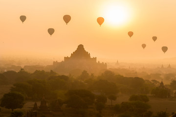 Hot air balloon at sunise , bagan , myanmar