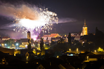 Town of Krizevci fireworks evening view