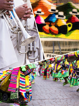 Collage of Peru traditional culture images - travel background (