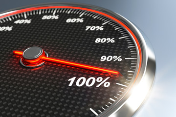 Fototapeta premium Tachometer kurbelt die Motivation auf 100 Prozent