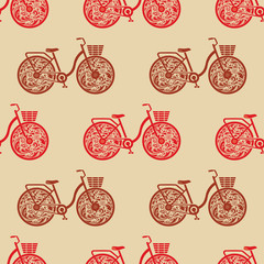 Seamless vintage bicycle texture units. Vintage old paper. Shirt texture. Shirt seamless print.