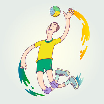 Character cartoon volleyball player. Vector Illustration design template with sports in trendy linear style.
