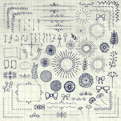 Vector Pen Drawing Floral Rustic Design Elements