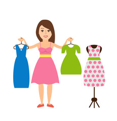 young beautiful woman choosing a dress isolated on white background