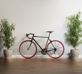 Fototapeta na wymiar Black bicycle on a wall