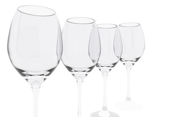 empty wine glasses on isolated white background