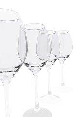 empty wine glasses on isolated white background