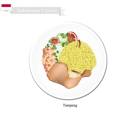 Tumpeng or Indonesian Yellow Rice with Assorted Indonesian Dishes