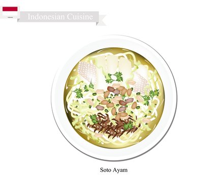 Soto Ayam or Indonesian Rice Noodle Soup with Chicken