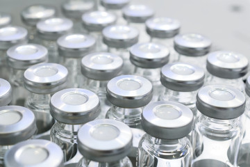 Glass vials for liquid samples.