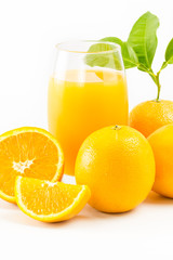 Orange juice and Oranges fruit isolated on white background