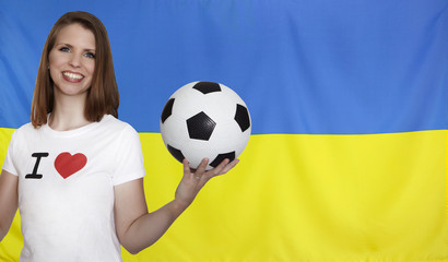 Ukraine Flag with female soccer fan