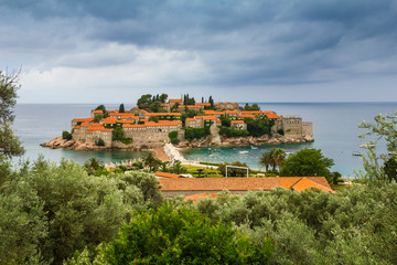 View of the peninsula of Sveti Stefan. Montenegro.