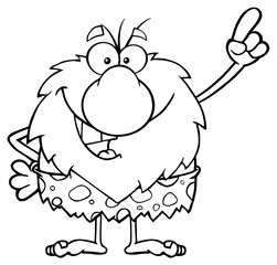Smiling Male Caveman Cartoon Mascot Character Pointing
