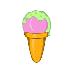 Ice cream in a waffle cone icon, cartoon style