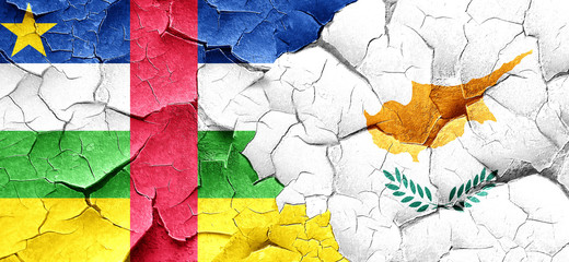 Central african republic flag with Cyprus flag on a grunge crack