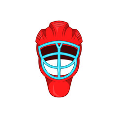 Red hockey helmet with cage icon, cartoon style