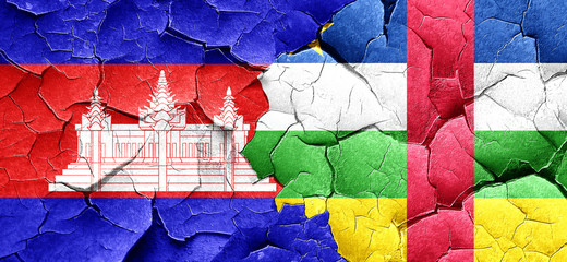 Cambodia flag with Central African Republic flag on a grunge cra