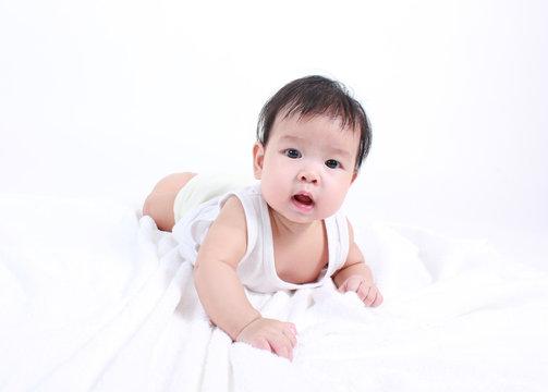 Cute and healthy baby with white background