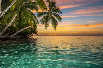 Selbstklebende Fototapete Tropischer Strand sunset on tropical island with wonderful colors / traumhafter sonnenuntergang auf tropischer insel